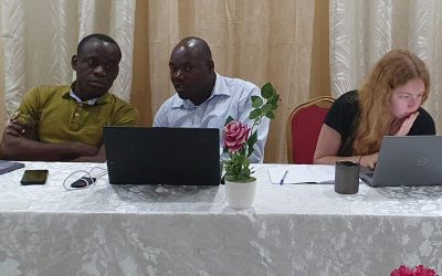 Freddy Makengo, Magloire Kambale, and Maisie Ettinger, BonDiv researchers at the Ikelemna site (in collaboration with GACEBB) during the BonDiv final workshop