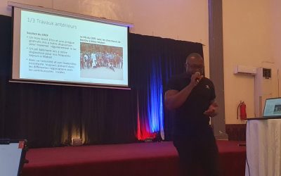 Martin Bofeko, BonDiv researcher, presenting the fieldwork at the LacTumba site, in collaboration with CREF & WWF-DRC